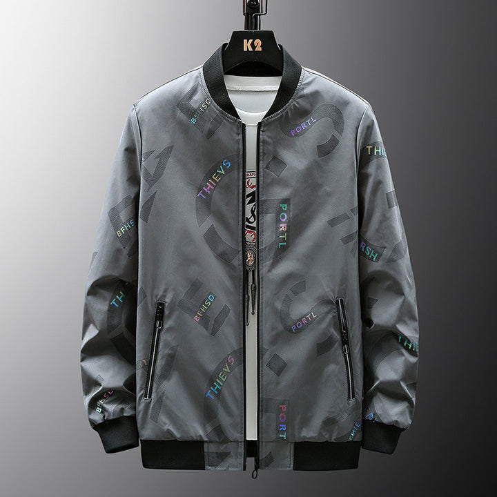 Herren Modische Bomberjacke mit Schriftzügen Echo Archiv