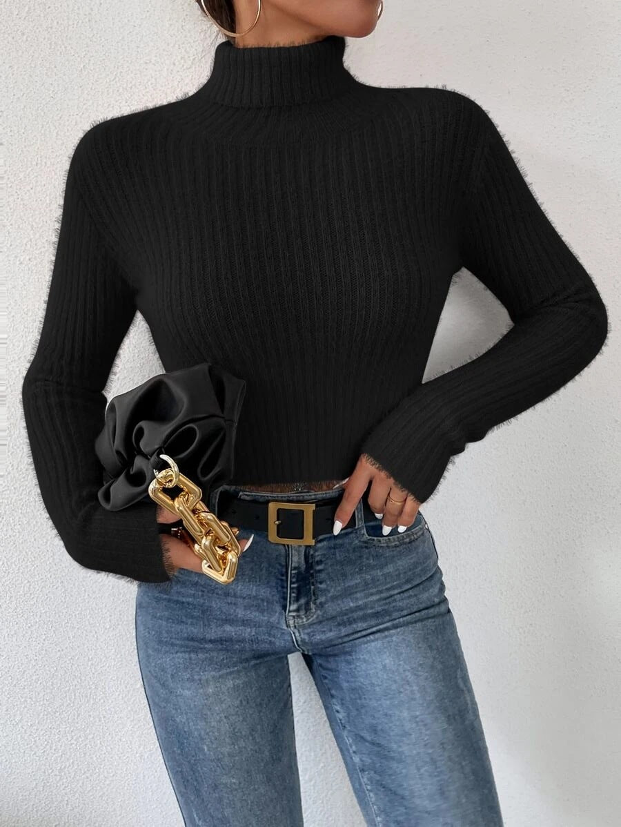 Damen Kurzer Rippstrick-Rollkragenpullover mit flauschiger Mohair‑Optik Echo Archiv