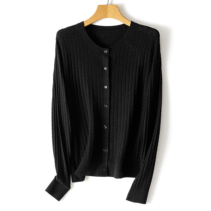 Damen Feinstrick-Cardigan mit Zopfmuster, Rundhalsausschnitt und Knopfleiste Echoarchiv