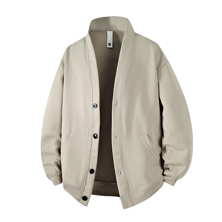 Herren strukturierter Strickcardigan-Jacke mit durchgehendem Knopfverschluss und aufgesetzten Taschen – Taviero