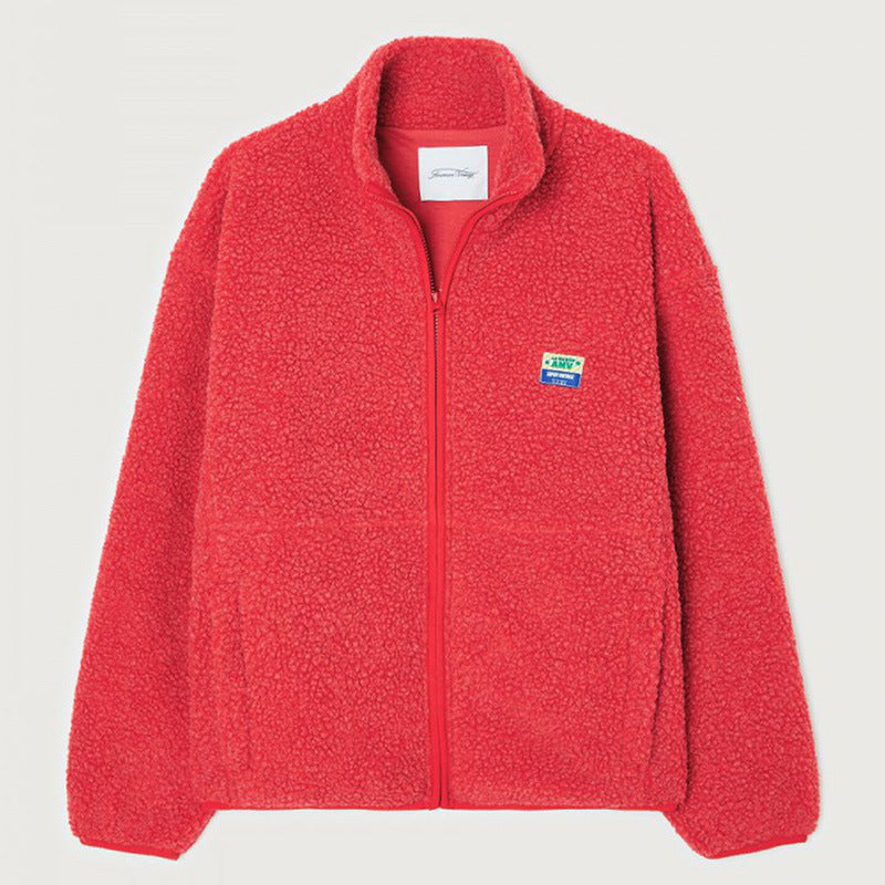 Damen Flauschige Fleecejacke mit hohen Kragen und seitlichen Taschen Echoarchiv