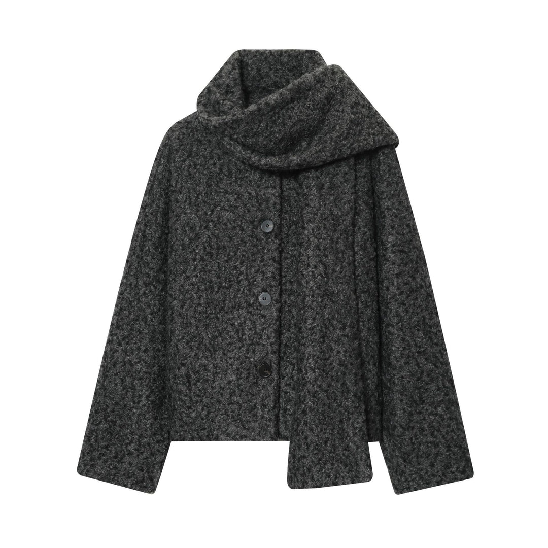 Damen nan kastiges Bouclé-Cape mit voluminösem Rollkragen und Frontknöpfen Echo Archiv