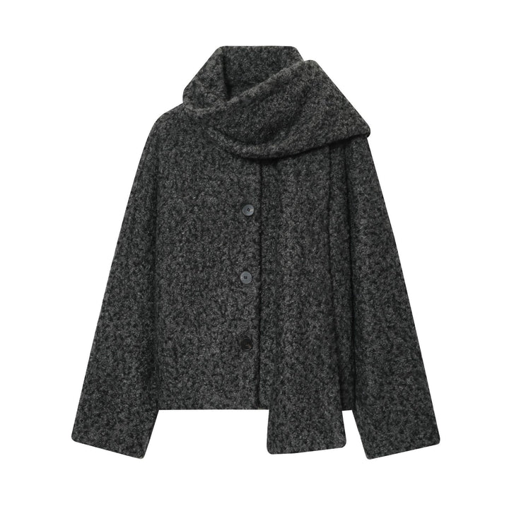 Damen nan kastiges Bouclé-Cape mit voluminösem Rollkragen und Frontknöpfen Echo Archiv