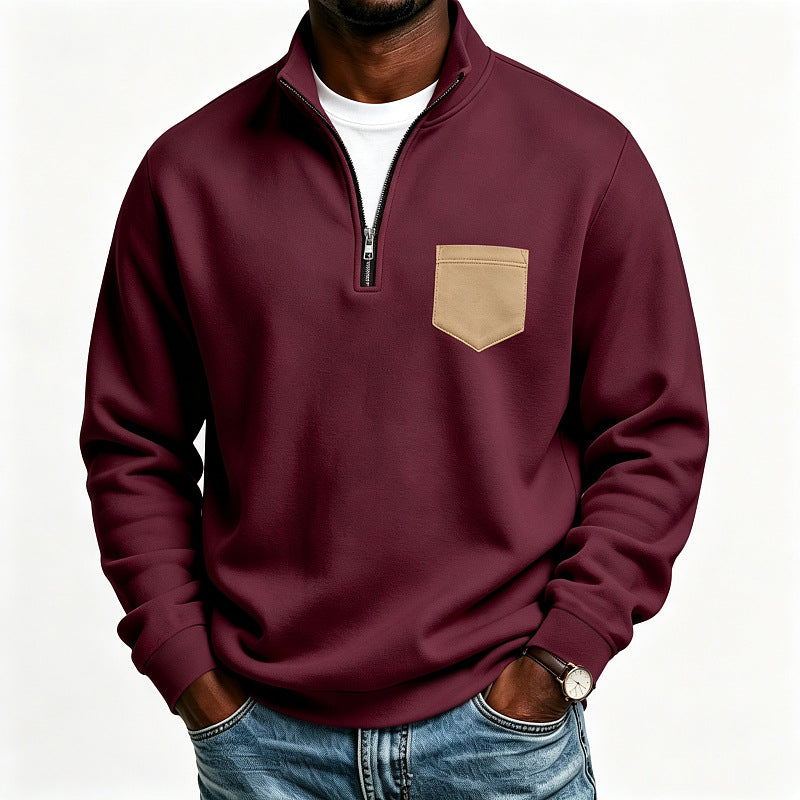 Herren Troyer-Sweatshirt mit halbem Reißverschluss und kontrastierter Brusttasche Echoarchiv