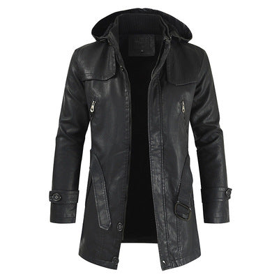 Herren modische Lederjacke mit Kapuze Echoarchiv