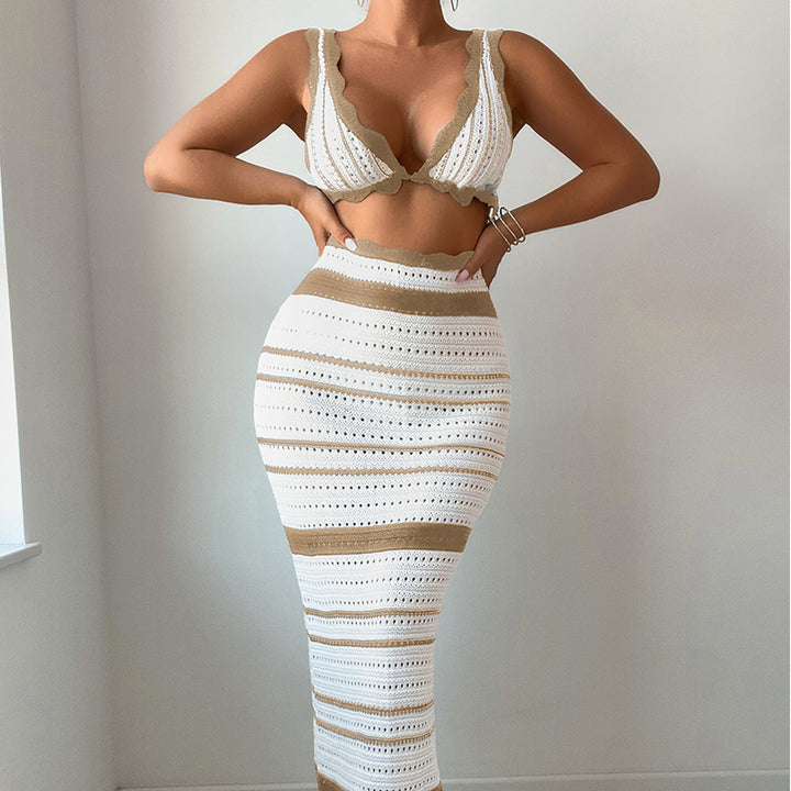 Damen Häkel-Crop-Top und Maxirock Set Echo Archiv