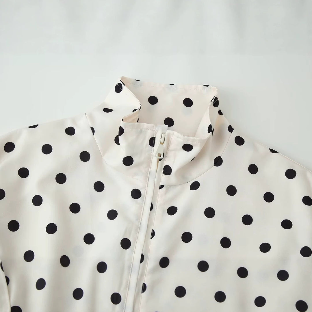 Damen Leichte Übergangsjacke mit Stehkragen, Reißverschluss und Punktmuster Echo Archiv