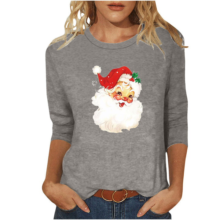 Damen lässiges Sweatshirt mit nostalgischem Weihnachtsmannprint und dreiviertelärmeln – Avérine