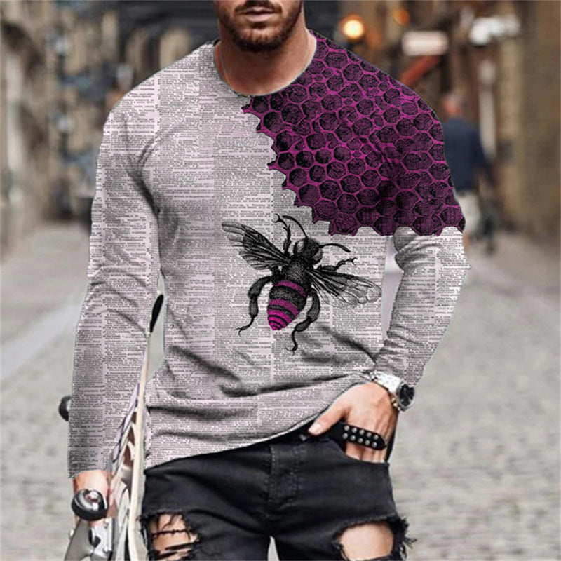 Herren Langarmshirt mit kreativem Bienen- und Honigwabenmuster Echoarchiv