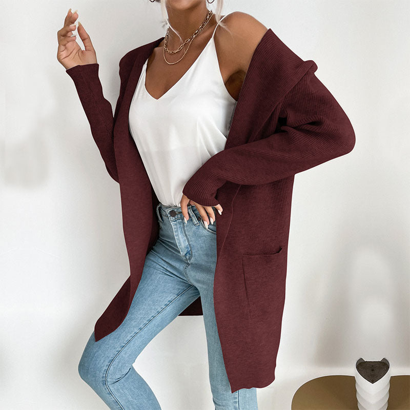 Damen Langer gerippter Cocoon-Cardigan aus leichtem Feinstrick mit Eingrifftaschen Echoarchiv