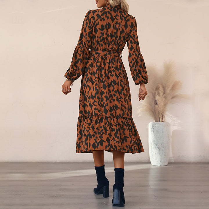 Damen Midi-Kleid mit Gürtel und floralen Akzenten Echo Archiv