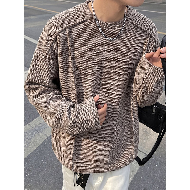 Herren Oversize Waffelstrick-Pullover mit Rundhalsausschnitt Echo Archiv