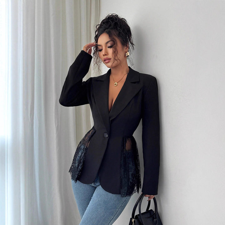 Damen nan taillierter Blazer mit Spitzenbesatz und tiefem V-Ausschnitt Echo Archiv