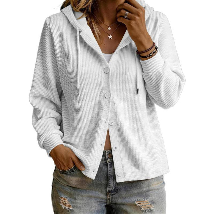 Damen Kapuzenstrickjacke im Waffelstrick mit Knopfleiste Echoarchiv