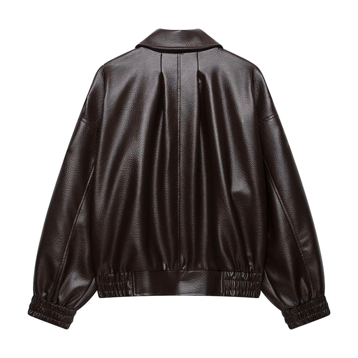Damen Oversized Kunstleder-Bomberjacke mit Epauletten, elastischem Saum und Eingrifftaschen Echo Archiv