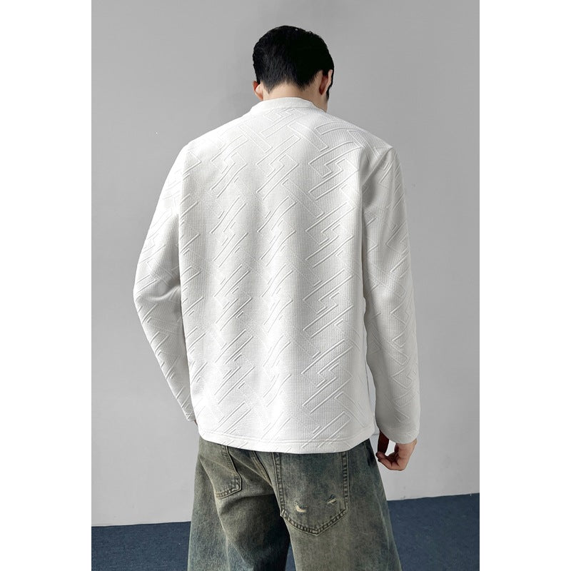 Herren Strukturiertes Langarmshirt mit Stehkragen und geometrischem Reliefmuster Echo Archiv