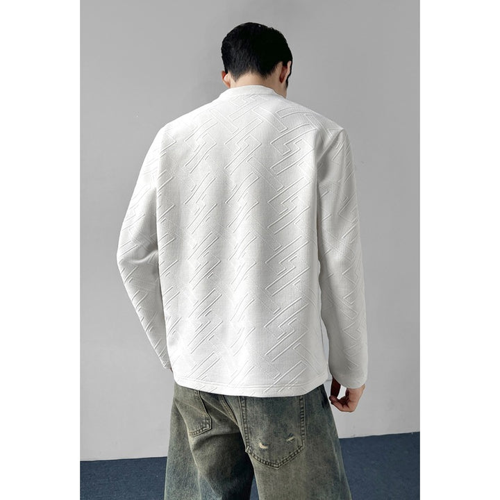 Herren Strukturiertes Langarmshirt mit Stehkragen und geometrischem Reliefmuster Echo Archiv