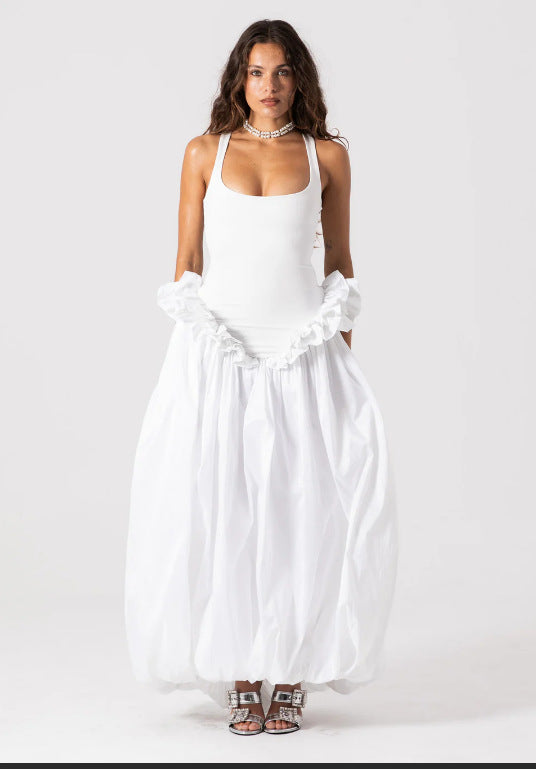 Damen Elegantes Maxikleid mit Rüschensaum und Figurbetontem Oberteil Echo Archiv