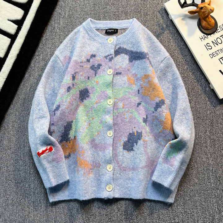 Damen Oversized Strickjacke mit abstraktem Intarsia-Muster Echoarchiv