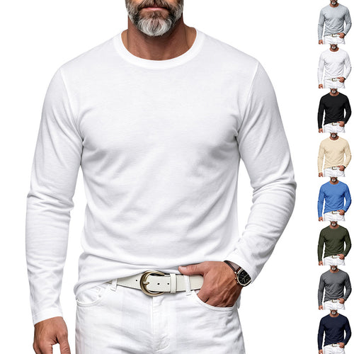 Herren Slim-Fit Baumwoll-Langarmshirt mit Rundhalsausschnitt Echoarchiv