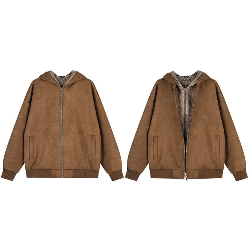 Damen Kapuzen-Zipjacke aus Veloursimitat mit Teddyfutter und gerippten Bündchen Echoarchiv