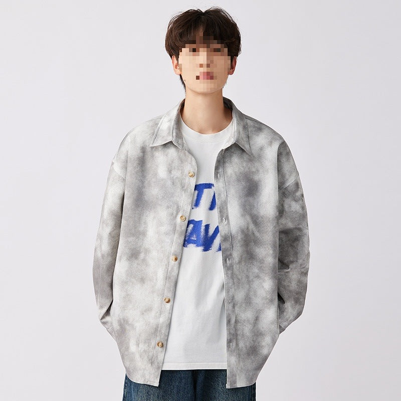 Herren Oversize-Hemdjacke im Washed‑Tie‑Dye‑Look mit Holzknopfleiste & legerer Silhouette Echoarchiv