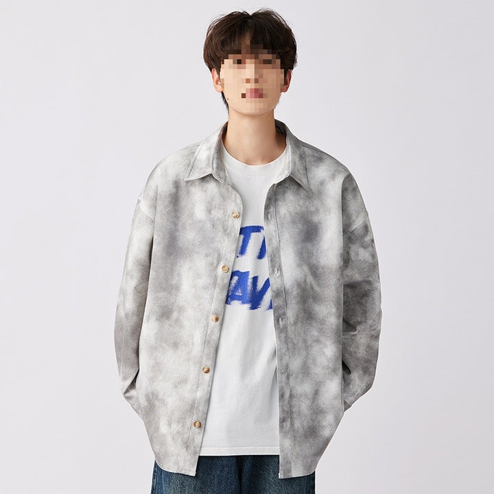 Herren Oversize-Hemdjacke im Washed‑Tie‑Dye‑Look mit Holzknopfleiste & legerer Silhouette Echoarchiv
