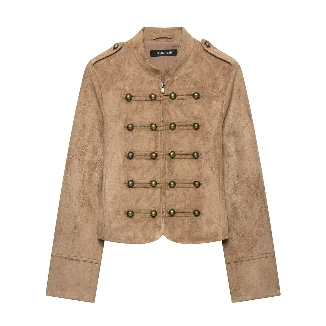 Damen Kurzjacke im Military‑Stil mit Stehkragen und Zierknopf‑Detail Echo Archiv