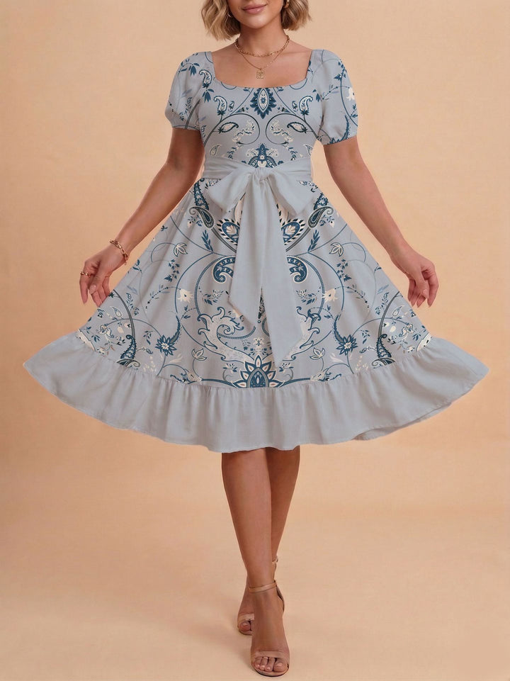 Damen Retro Maxikleid mit Puffärmeln und Taillengürtel Echo Archiv