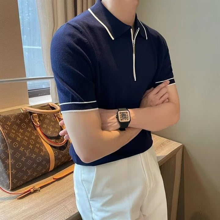 Herren modisches Poloshirt mit innovativem Reißverschluss Echoarchiv