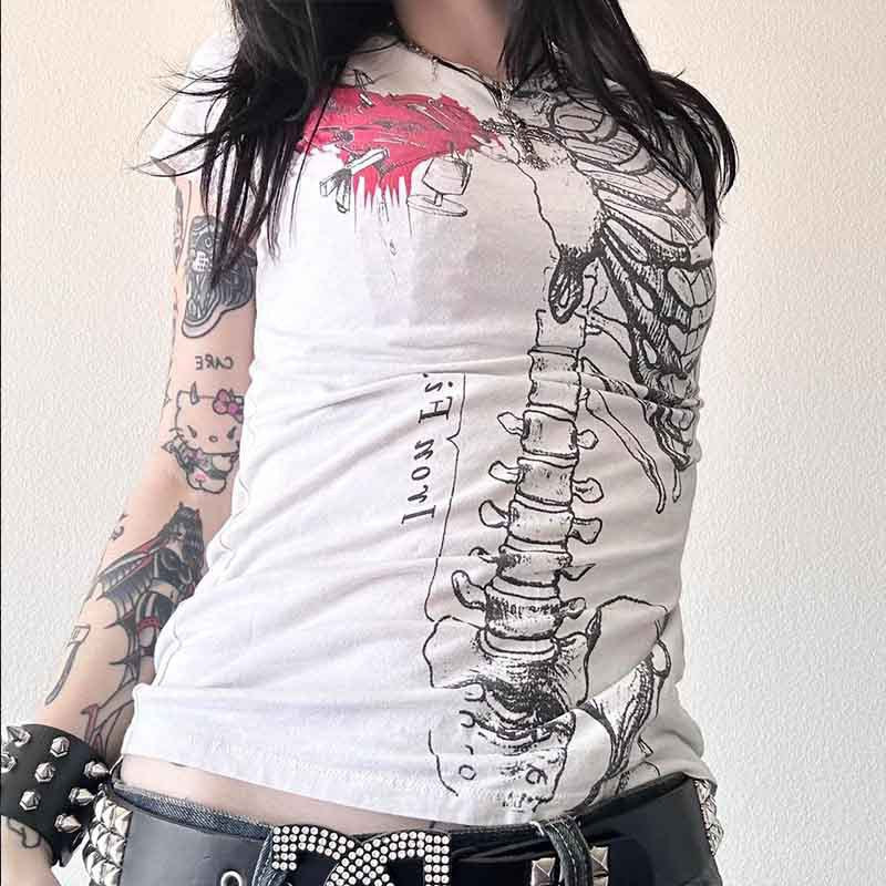 Damen Grafik-T-Shirt mit einzigartigem Skelett-Design Echo Archiv