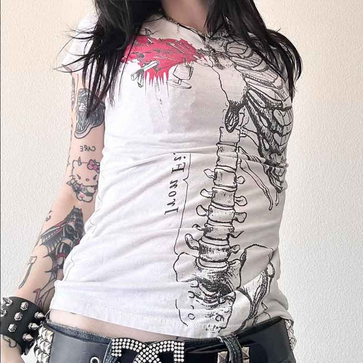 Damen Grafik-T-Shirt mit einzigartigem Skelett-Design Echo Archiv