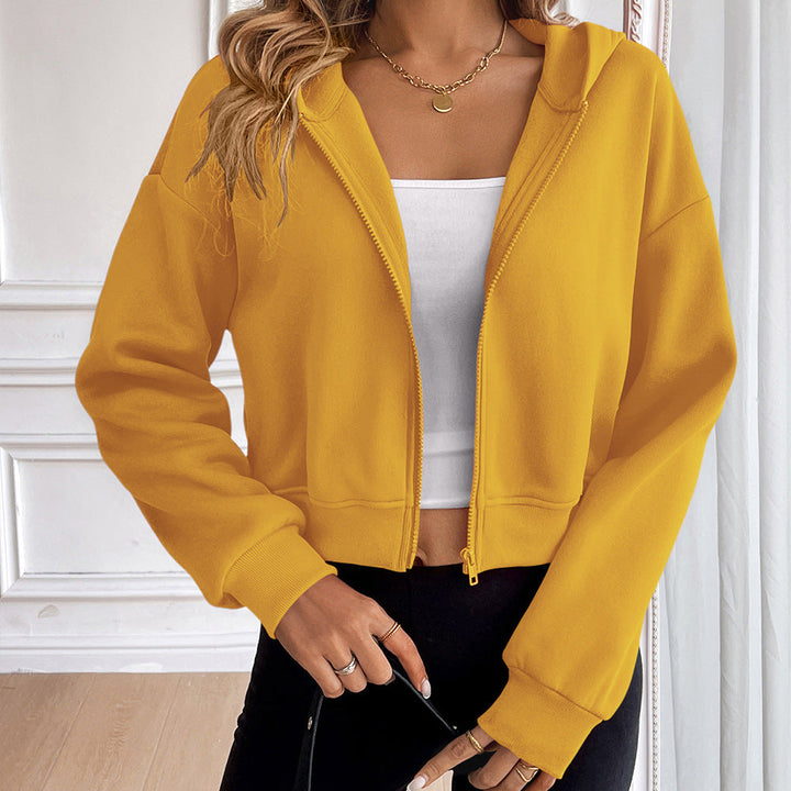 Damen cropped Kapuzenjacke mit Reißverschluss und sportlichem Design Echoarchiv