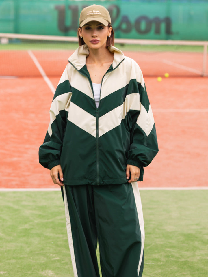 Damen Leichte Windjacke im Colorblock-Design mit Reißverschluss und elastischen Bündchen – Célinea
