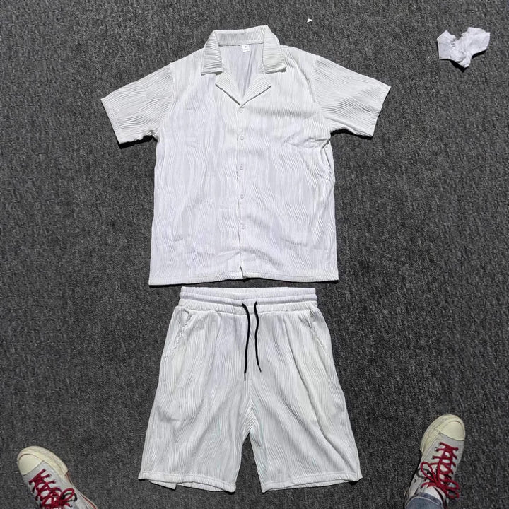 Herren Kurzarm-Hemd und Shorts Set mit strukturiertem Design Echoarchiv