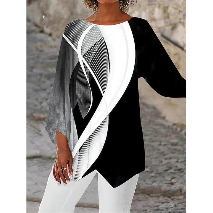 Damen asymmetrisches A-Linien-Tunika mit ornamentalem Druck und spitzem Saum Echoarchiv