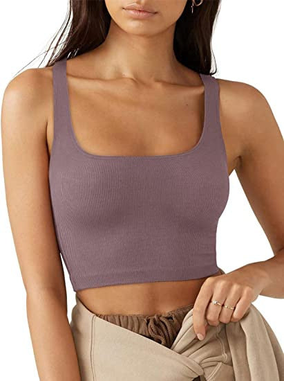 Damen cropped Top mit breiten Trägern und feinem Rippenmuster Echo Archiv