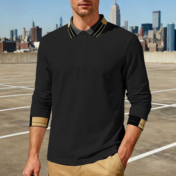 Herren nan langärmeliges Poloshirt mit Kontrastkragen und gerippten Manschetten Echo Archiv