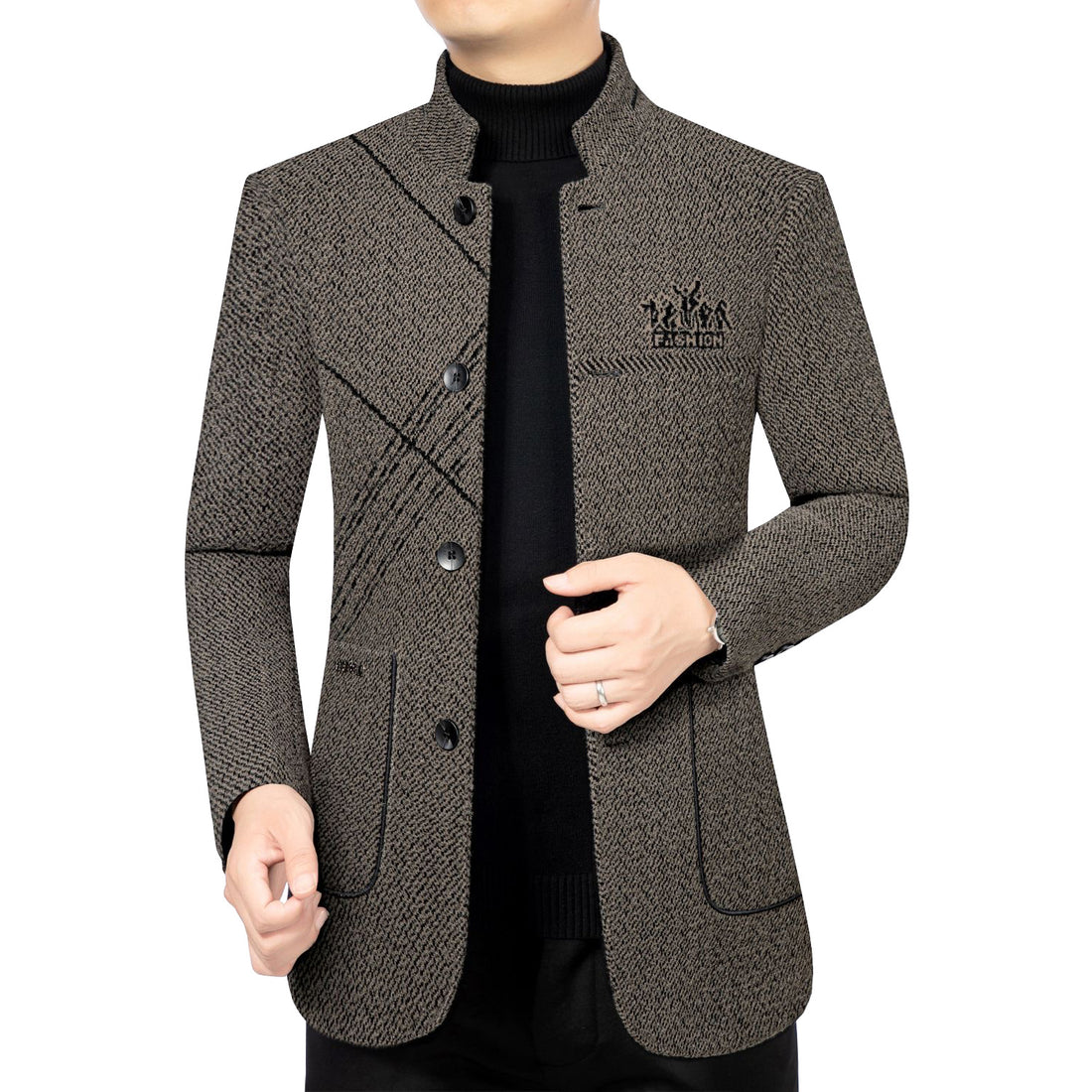 Herren Wollmantel mit Teddyfutter, Stehkragen und schmaler Silhouette – Montevé