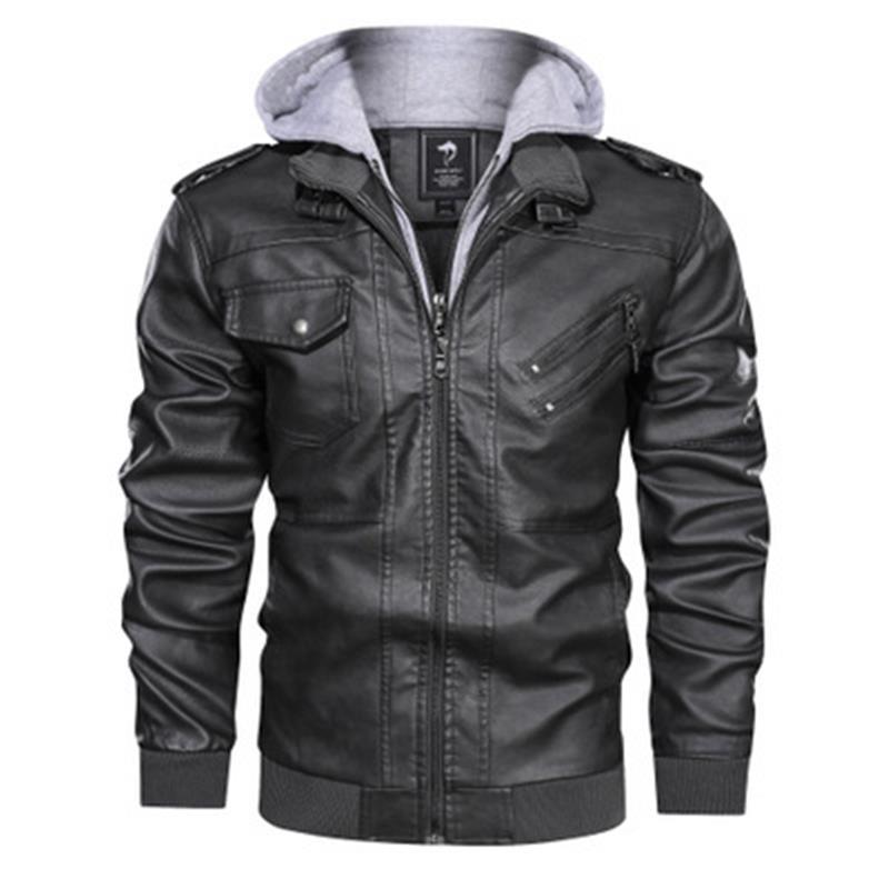 Herren stilvolle Kunstlederjacke mit abnehmbaren Kapuze Echoarchiv