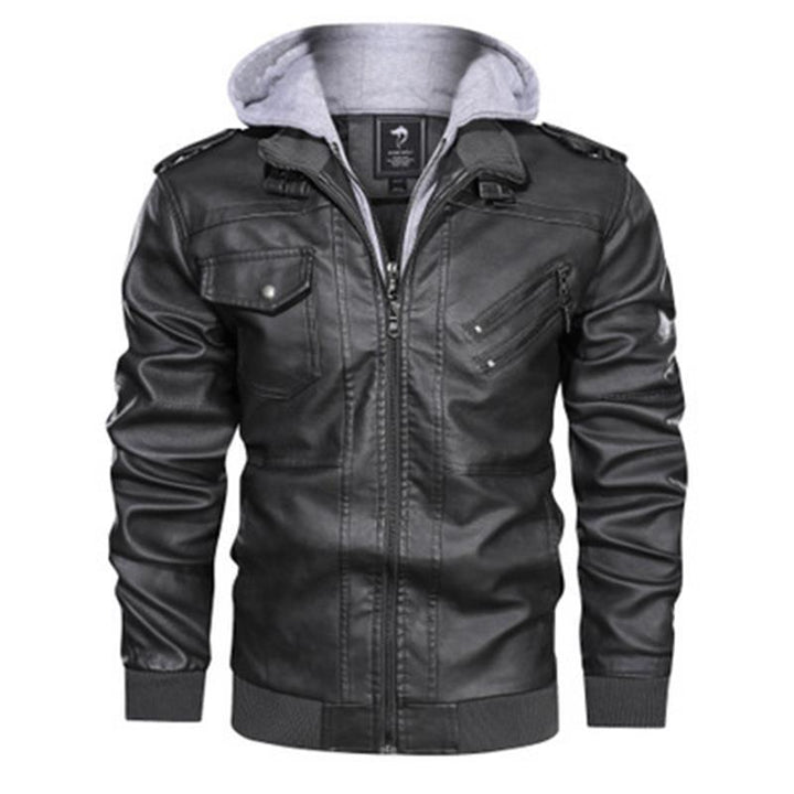 Herren stilvolle Kunstlederjacke mit abnehmbaren Kapuze Echoarchiv