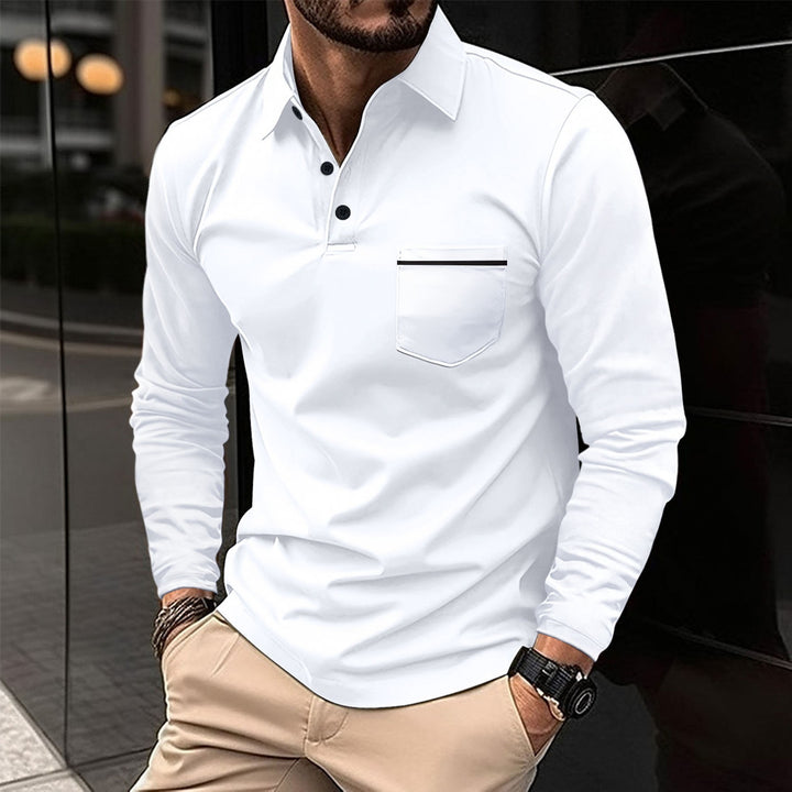 Herren Langarm Poloshirt mit modernem Kragen und praktischer Brusttasche Echoarchiv