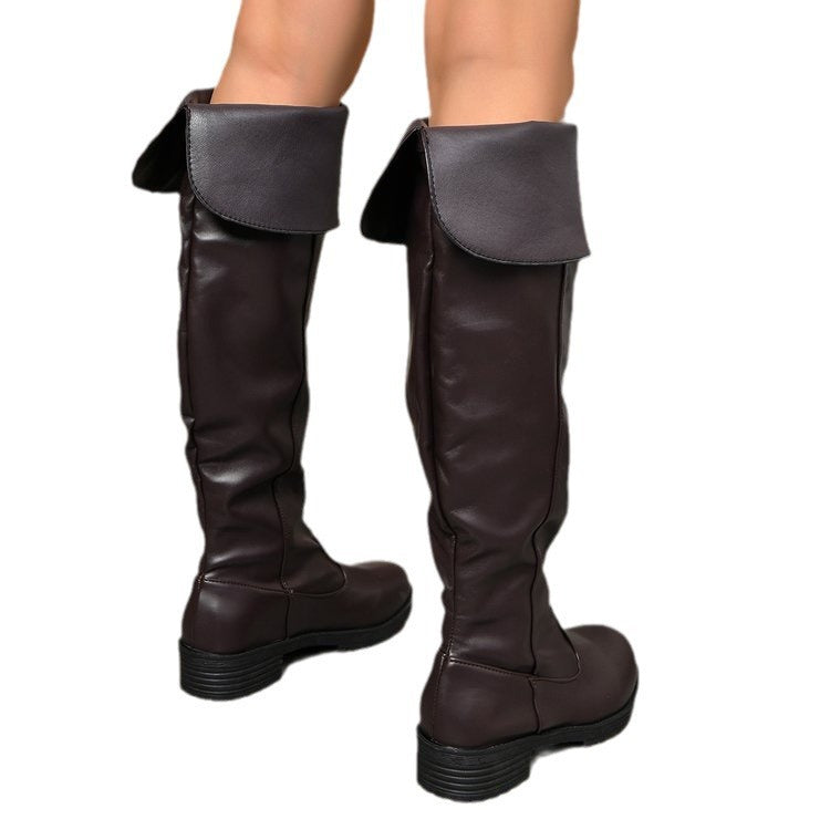 Damen kniehohe Stiefel mit umgeschlagenem Schaft und leichtem Blockabsatz Echo Archiv