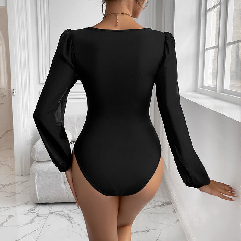 Damen Eleganter Bodys mit V-Ausschnitt und Puffärmeln Echo Archiv