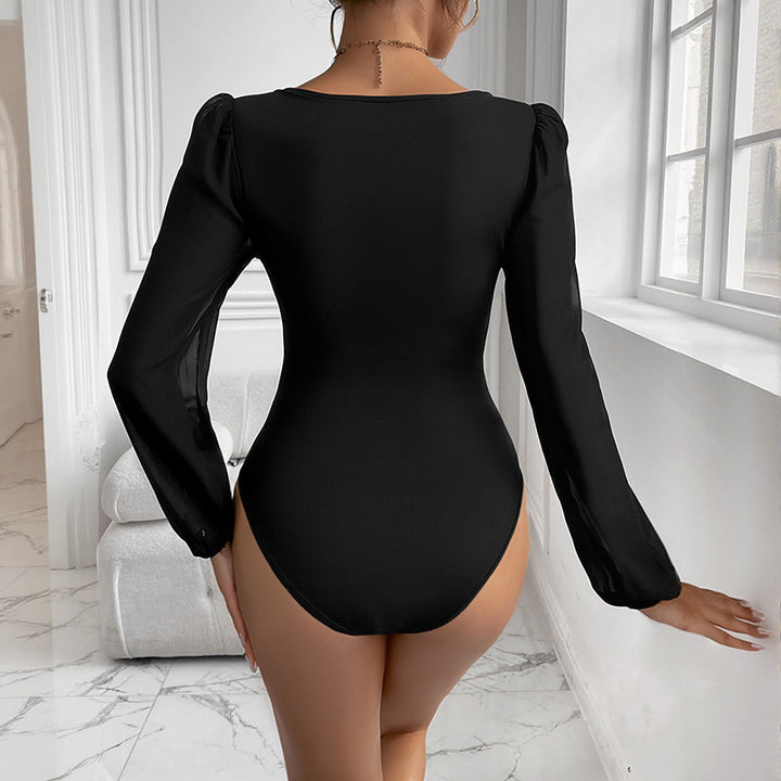 Damen Eleganter Bodys mit V-Ausschnitt und Puffärmeln Echo Archiv