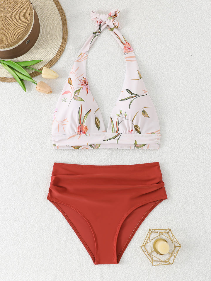 Damen Strand-Bikini-Set mit verstellbarem Halteroberteil und figurbetonenden Hochbundhosen Echo Archiv