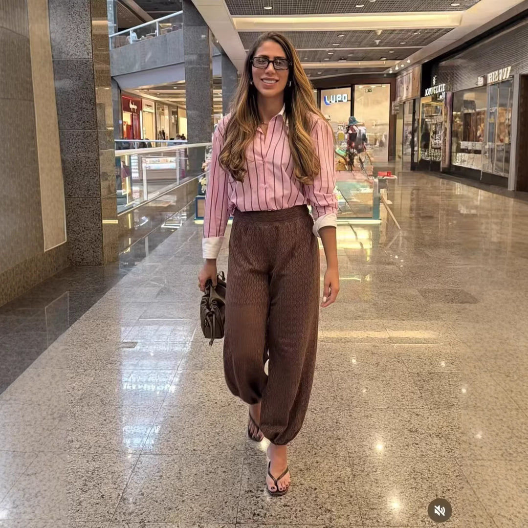 Damen Gestreifte Oversize-Bluse mit kontrastkragen und Manschetten Echoarchiv