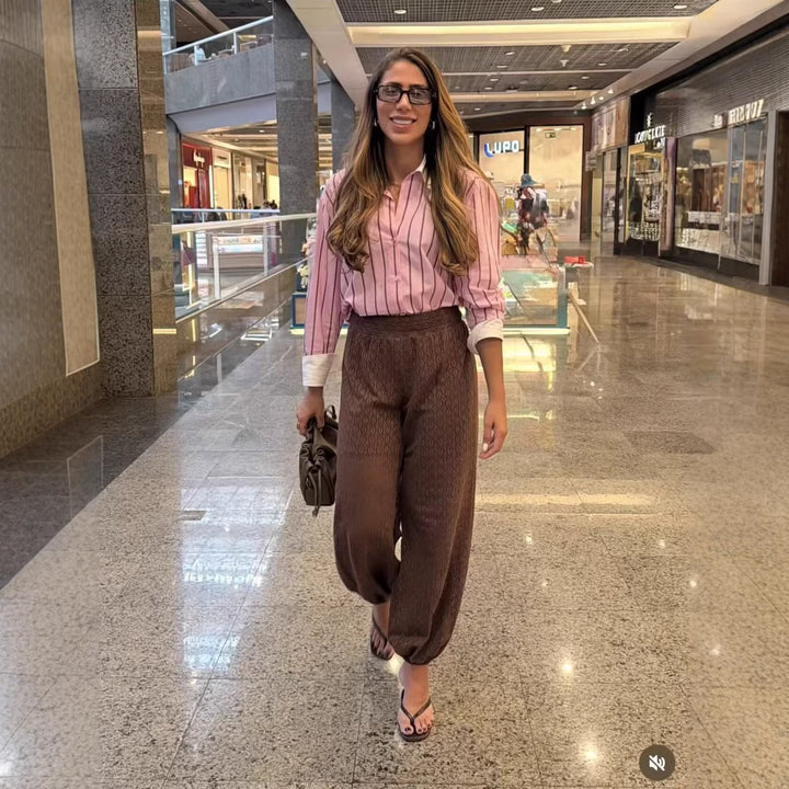 Damen Gestreifte Oversize-Bluse mit kontrastkragen und Manschetten Echoarchiv