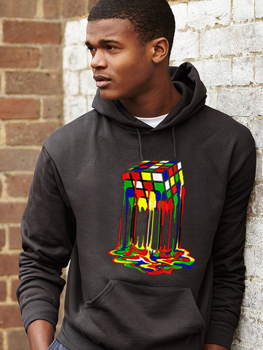 Herren Kapuzenpullover mit kreativem Rubik's Cube Grafikdruck Echoarchiv