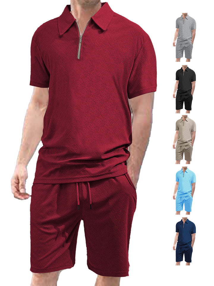 Herren sportliches Kurzarm-Set mit stylischem Reißverschluss und elastischem Bund Echoarchiv